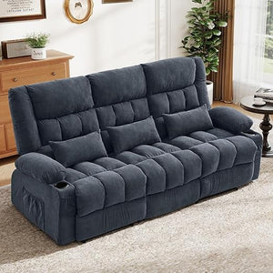 Fabric Reclining Sofa Set with Cup Holders & Side Pocket
