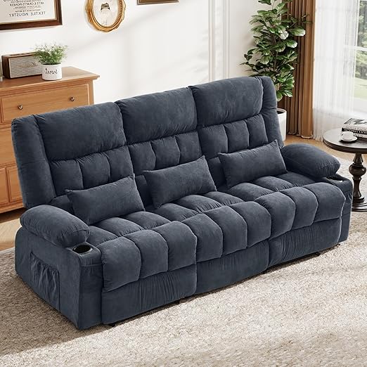 Fabric Reclining Sofa Set with Cup Holders & Side Pocket
