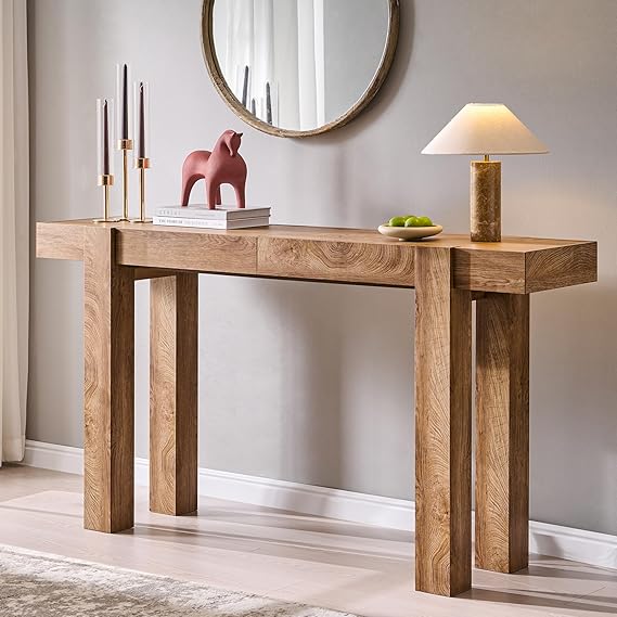 63-Inch Wooden Console Table with 2 Drawers