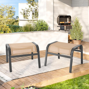 Outdoor Ottoman Set of 2 – Stackable Patio Foot Stool with Textilene & Metal Frame