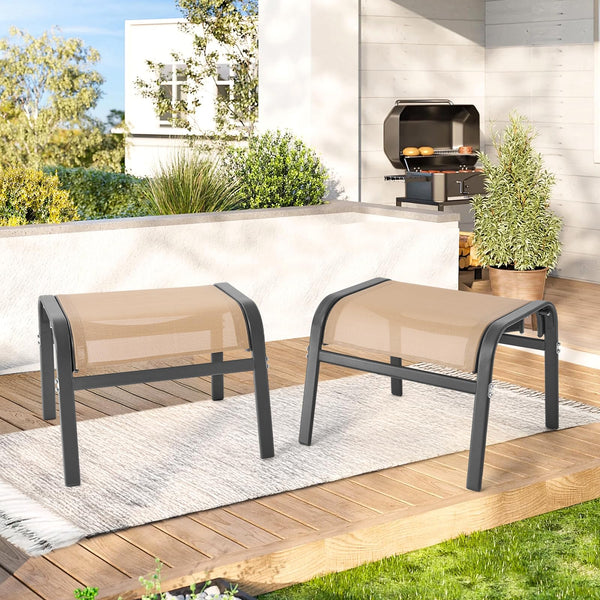 Outdoor Ottoman Set of 2 – Stackable Patio Foot Stool with Textilene & Metal Frame