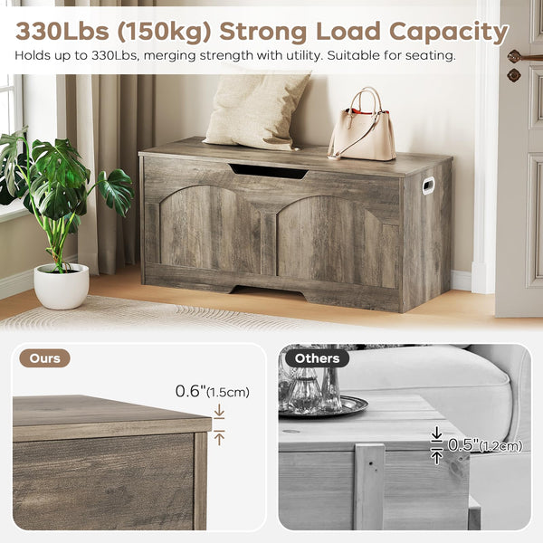 Retro Wooden Storage Bench with Safety Hinges