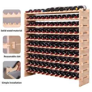 Freestanding Pine Wood Wine Rack – 120 Bottle Modular Storage