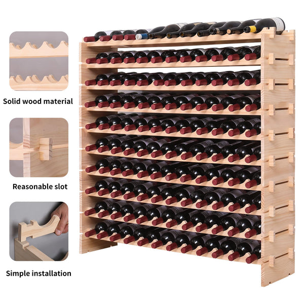 Freestanding Pine Wood Wine Rack – 120 Bottle Modular Storage