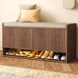 Fluted Shoe Storage Bench with LED Sensor Light