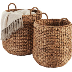 2-Piece Handwoven Water Hyacinth Nesting Baskets with Handles