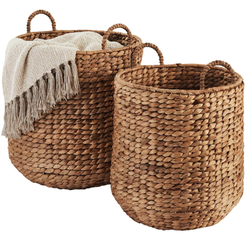 2-Piece Handwoven Water Hyacinth Nesting Baskets with Handles