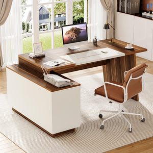 L-Shaped Executive Desk with Storage Cabinet