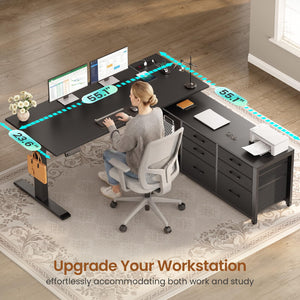 L Shaped Electric Standing Desk with Drawers