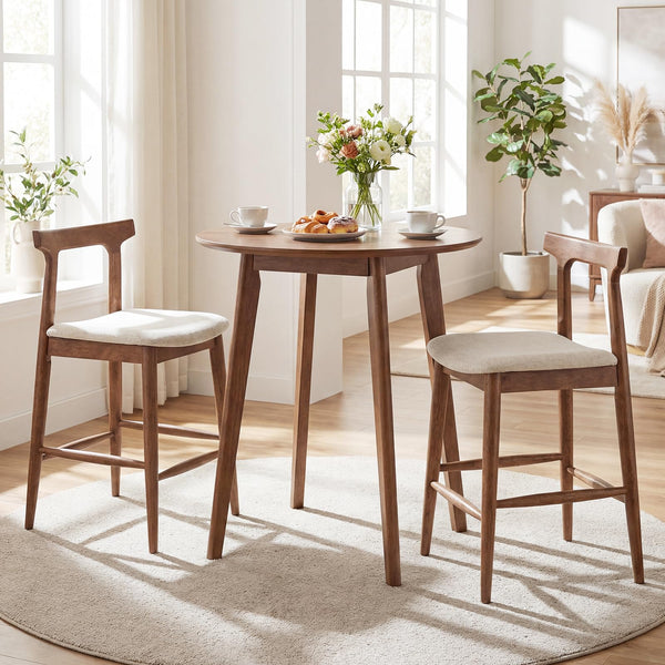 Counter Height Bar Stools Set of 4 – Upholstered Cushioned Seats with Curved Back & Footrest