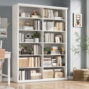 Large Wooden Bookcase – 6-Shelf Double Storage, 71.8"H x 47.2"W