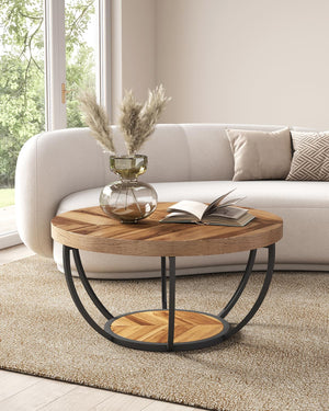 Round 2-Tier Coffee Table with Open Storage, 32 Inch