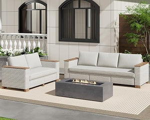 Outdoor Wicker Patio Sectional Sofa Set with Wood Armrests