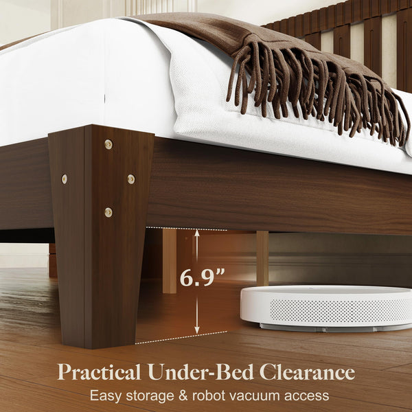 Wood Platform Bed Frame with Fluted Headboard | Queen & King