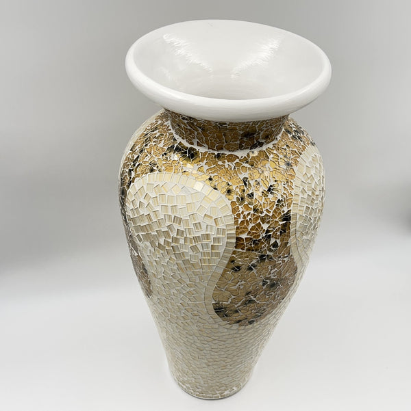 Tall Terracotta Floor Vase with Glass Mosaic – 24 x 10 Inches