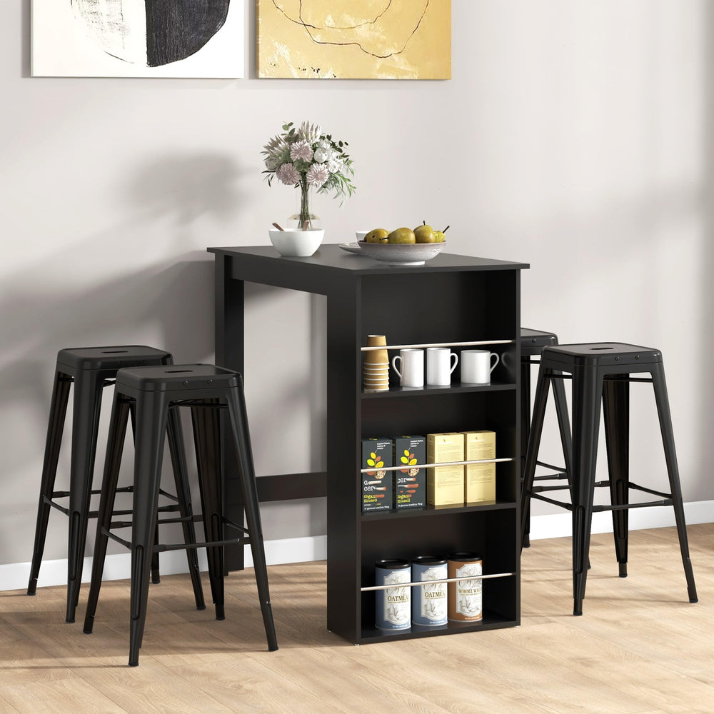 Modern Bar Table with 3 Storage Shelves, Black