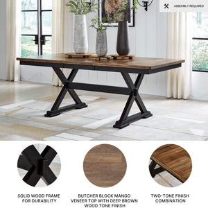 Farmhouse Dining Extension Table – Dark Brown & Black