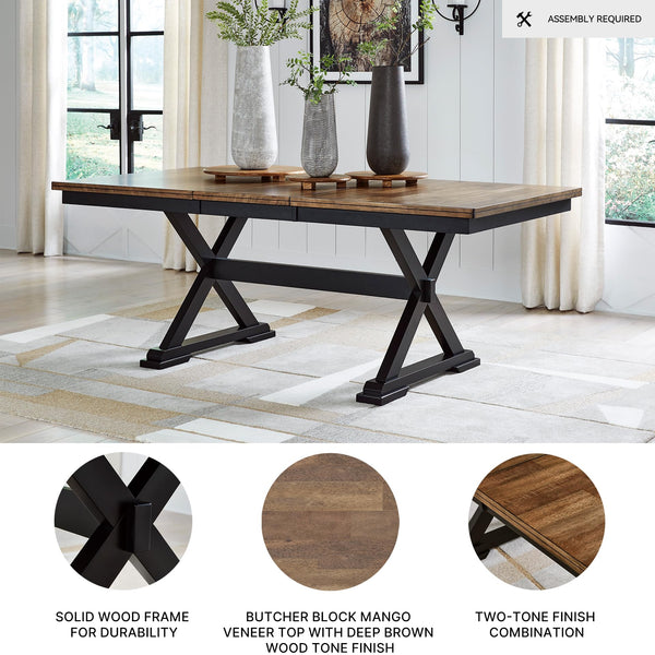 Farmhouse Dining Extension Table – Dark Brown & Black