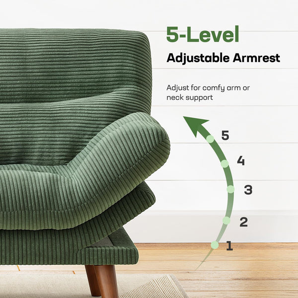 Convertible Futon Sofa Bed with Adjustable Backrest & Armrests