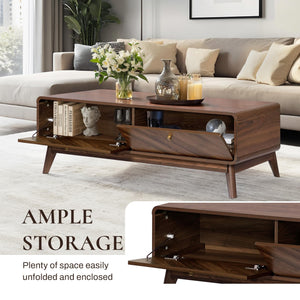 LuxenHome Coffee Table with Storage, 47" Mid Century Modern Coffee Table, Live Edge Coffee Tables for Living Room, Wooden Center Table with Ample Storage Space
