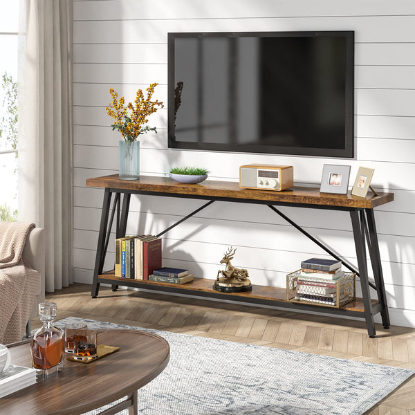 LITTLE TREE 70.9 Inch Long Entryway Console Table, Industrial Behind Sofa Couch Table for Living Room