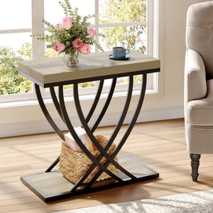 2-Tier Industrial End Table with Metal Frame