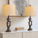 Rustic Farmhouse Table Lamp Set with USB Charging Ports