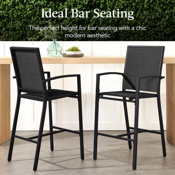Outdoor Bar Stools Set of 2 – All-Weather Mesh with Armrest