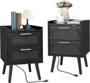 Rattan Nightstand with 2 Drawers