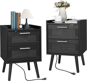 Rattan Nightstand with 2 Drawers