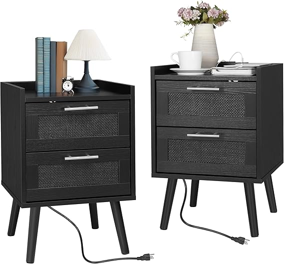Rattan Nightstand with 2 Drawers