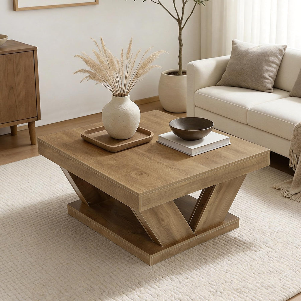 2-Tier Farmhouse Coffee Table with Storage Shelf