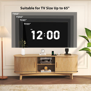 Mid Century Modern TV Stand with Sliding Doors and Power Outlet