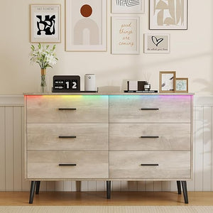 6-Drawer Wood Dresser with LED Light