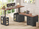 L-Shaped Electric Standing Desk with Drawers, Shelves & Power Outlet – 63" x 67"