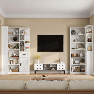 L-Shaped Corner Bookshelf, 6-Tier with Drawer & Cabinet