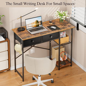 Small Computer Desk with Drawers & Storage Shelves
