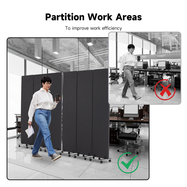 3-Panel Freestanding Room Divider with Sliding & Fixed Feet