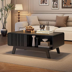 Mid-Century Modern Coffee Table with Sliding Cabinet Door
