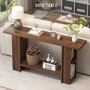 2-Tier Console Table with Side Storage Shelves, 53 Inch