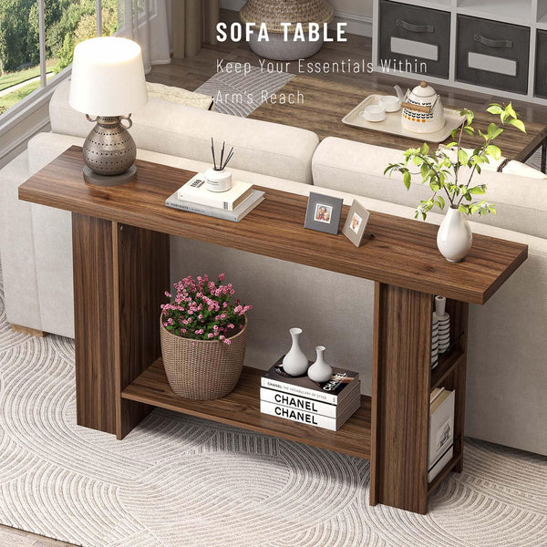 2-Tier Console Table with Side Storage Shelves, 53 Inch