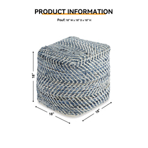 Chevron Handmade Woven Denim Pouf Ottoman