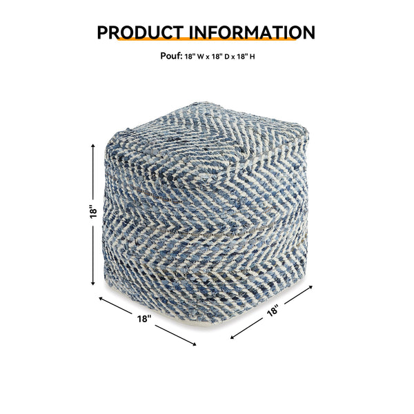 Chevron Handmade Woven Denim Pouf Ottoman