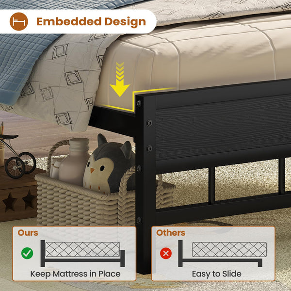 Twin Bed Frame with Headboard, LED Lights & Charging Station