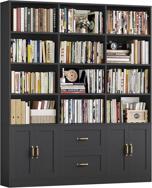 71" Tall Triple Wide Bookshelf with Doors & Drawers