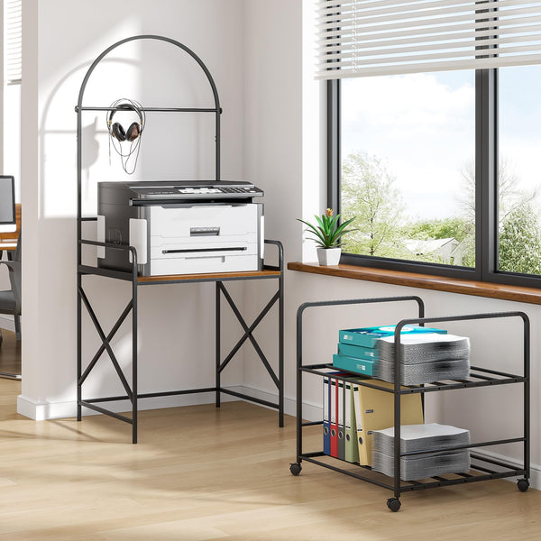 Large Printer Stand with 3-Tier Storage Shelf and Wheels