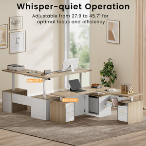 L-Shaped Electric Standing Desk with Storage & Privacy Panel