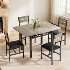 5-Piece Extendable Dining Table Set with PU Leather Chairs & Storage Rack