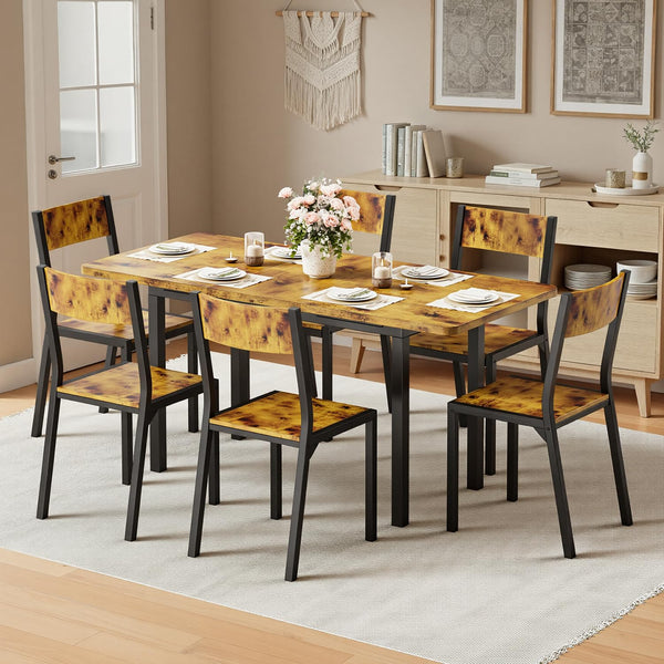 7-Piece Extendable Dining Table Set with 6 Chairs – Rustic Brown