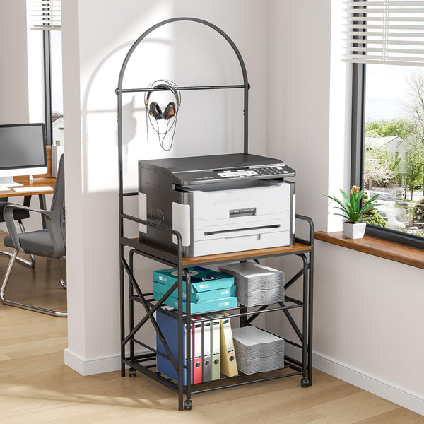 Large Printer Stand with 3-Tier Storage Shelf and Wheels